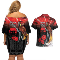 Papua New Guinea Remembrance Day Couples Matching Off Shoulder Short Dress and Hawaiian Shirt Lest We Forget LT05 - Polynesian Pride
