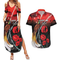 Papua New Guinea Remembrance Day Couples Matching Summer Maxi Dress and Hawaiian Shirt Lest We Forget LT05 Red - Polynesian Pride