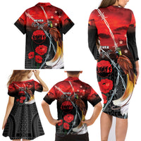 Papua New Guinea Remembrance Day Family Matching Long Sleeve Bodycon Dress and Hawaiian Shirt Lest We Forget LT05 - Polynesian Pride