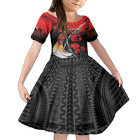 Papua New Guinea Remembrance Day Family Matching Off Shoulder Short Dress and Hawaiian Shirt Lest We Forget LT05 Daughter's Dress Red - Polynesian Pride