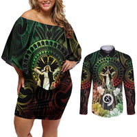 Vanuatu Happy Assumption Day Couples Matching Off Shoulder Short Dress and Long Sleeve Button Shirt