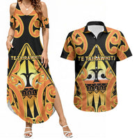 Personalised New Zealand Te Tairawhiti Couples Matching Summer Maxi Dress and Hawaiian Shirt Maori Koru Pattern LT05 Orange - Polynesian Pride