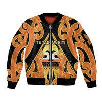 Personalised New Zealand Te Tairawhiti Sleeve Zip Bomber Jacket Maori Koru Pattern LT05 Unisex Orange - Polynesian Pride