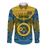 Vanuatu Sanma Province Long Sleeve Button Shirt Coat Of Arms And Namele Fern Polynesian Pattern LT05 Unisex Yellow - Polynesian Pride
