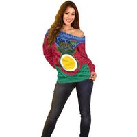 Vanuatu Shefa Province Off Shoulder Sweater Coat Of Arms And Namele Fern Polynesian Pattern LT05 - Polynesian Pride