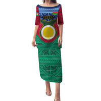 Personalized Vanuatu Shefa Province Puletasi Coat Of Arms And Namele Fern Polynesian Pattern LT05 Long Dress Red - Polynesian Pride
