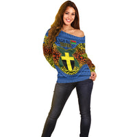 Vanuatu Tafea Province Off Shoulder Sweater Coat Of Arms And Namele Fern Polynesian Pattern LT05 - Polynesian Pride