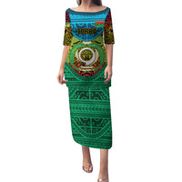 Personalized Vanuatu Torba Province Puletasi Vanuatuan Coat Of Arms Polynesian Pattern LT05 Long Dress Green - Polynesian Pride
