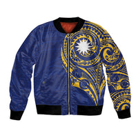Personalised Nauru Angam Day Bomber Jacket Gold Navy Tribal Pattern LT05 Unisex Blue - Polynesian Pride