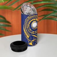 Personalised Nauru Angam Day 4 in 1 Can Cooler Tumbler Gold Navy Tribal Pattern