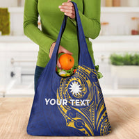 Personalised Nauru Angam Day Grocery Bag Gold Navy Tribal Pattern
