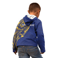 Personalised Nauru Angam Day Kid Hoodie Gold Navy Tribal Pattern