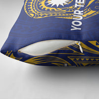 Personalised Nauru Angam Day Pillow Cover Gold Navy Tribal Pattern LT05 - Polynesian Pride