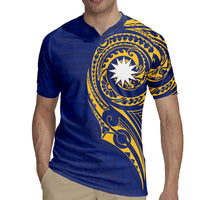 Personalised Nauru Angam Day Rugby Jersey Gold Navy Tribal Pattern LT05 - Polynesian Pride