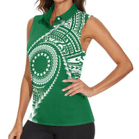 Cook Islands Gospel Day Women Sleeveless Polo Shirt Green Tribal Curves