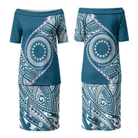 Cook Islands Gospel Day Couples Matching Puletasi and Hawaiian Shirt Blue Tribal Curves