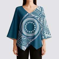 Cook Islands Gospel Day Kimono Sleeve Blouse Blue Tribal Curves