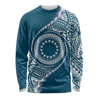 Cook Islands Gospel Day Long Sleeve Shirt Blue Tribal Curves
