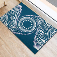 Cook Islands Gospel Day Rubber Doormat Blue Tribal Curves