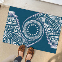 Cook Islands Gospel Day Rubber Doormat Blue Tribal Curves