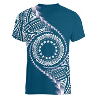 Cook Islands Gospel Day Women V-Neck T-Shirt Blue Tribal Curves