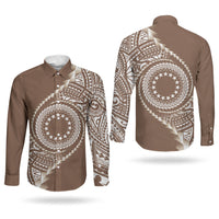 Cook Islands Gospel Day Couples Matching Off Shoulder Short Dress and Long Sleeve Button Shirt Brown Tribal Curves