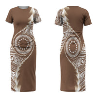 Cook Islands Gospel Day Family Matching Short Sleeve Bodycon Dress and Hawaiian Shirt Brown Tribal Curves