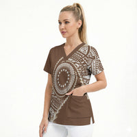 Cook Islands Gospel Day Scrub Top Brown Tribal Curves
