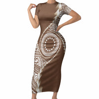 Cook Islands Gospel Day Short Sleeve Bodycon Dress Brown Tribal Curves