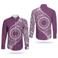 Cook Islands Gospel Day Couples Matching Off The Shoulder Long Sleeve Dress and Long Sleeve Button Shirt Maroon Tribal Curves