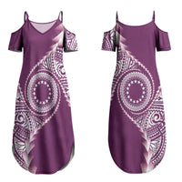 Cook Islands Gospel Day Couples Matching Summer Maxi Dress and Long Sleeve Button Shirt Maroon Tribal Curves