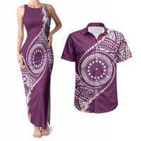 Cook Islands Gospel Day Couples Matching Tank Maxi Dress and Hawaiian Shirt Maroon Tribal Curves