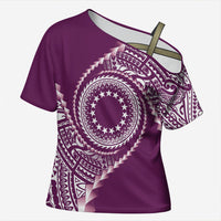 Cook Islands Gospel Day Cross Shoulder Shirt Maroon Tribal Curves