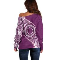 Cook Islands Gospel Day Off Shoulder Sweater Maroon Tribal Curves