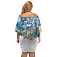 New Zealand Christmas Family Matching Off Shoulder Short Dress and Hawaiian Shirt Kiwis Santa Sleigh Starry Night Style