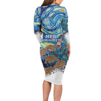 New Zealand Christmas Long Sleeve Bodycon Dress Kiwis Santa Sleigh Starry Night Style LT05 - Polynesian Pride