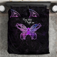 Pancreatic Cancer Awareness Bedding Set Keep Calm And Fight On Polynesian Pattern LT05 Purple - Polynesian Pride