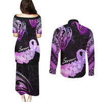 Pancreatic Cancer Awareness Couples Matching Puletasi Dress and Long Sleeve Button Shirt Keep Calm And Fight On Polynesian Pattern LT05 - Polynesian Pride