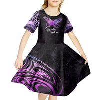 Pancreatic Cancer Awareness Kid Short Sleeve Dress Keep Calm And Fight On Polynesian Pattern LT05 - Polynesian Pride