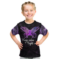 Pancreatic Cancer Awareness Kid T Shirt Keep Calm And Fight On Polynesian Pattern LT05 Purple - Polynesian Pride