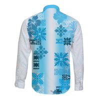 Hawaiian Quilt Long Sleeve Button Shirt Vintage Pattern Blue LT05 - Polynesian Pride