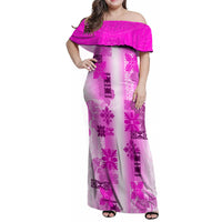 Hawaiian Quilt Family Matching Off Shoulder Maxi Dress and Hawaiian Shirt Vintage Pattern Pink LT05 Mom's Dress Pink - Polynesian Pride