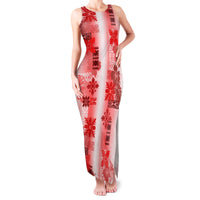 Hawaiian Quilt Family Matching Tank Maxi Dress and Hawaiian Shirt Vintage Pattern Red LT05 Mom's Dress Red - Polynesian Pride