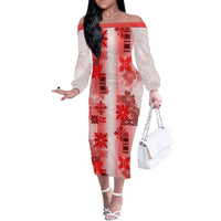 Hawaiian Quilt Off The Shoulder Long Sleeve Dress Vintage Pattern Red LT05 Women Red - Polynesian Pride