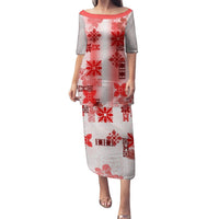 Hawaiian Quilt Puletasi Vintage Pattern Red LT05 Long Dress Red - Polynesian Pride