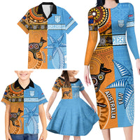 Custom Fiji Tapa And Australia Aboriginal Together Family Matching Long Sleeve Bodycon Dress and Hawaiian Shirt LT05 - Polynesian Pride