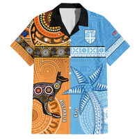 Custom Fiji Tapa And Australia Aboriginal Together Family Matching Summer Maxi Dress and Hawaiian Shirt LT05 Dad's Shirt - Short Sleeve Blue - Polynesian Pride