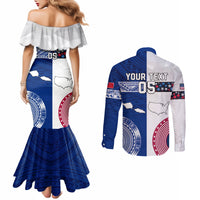 Custom Samoa And USA Together Couples Matching Mermaid Dress and Long Sleeve Button Shirt LT05 - Polynesian Pride