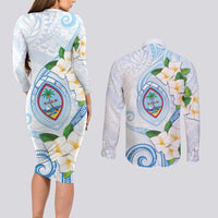 Guam Chamorro Couples Matching Long Sleeve Bodycon Dress and Long Sleeve Button Shirt Guasali Flowers Curves Style