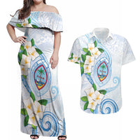Guam Chamorro Couples Matching Off Shoulder Maxi Dress and Hawaiian Shirt Guasali Flowers Curves Style